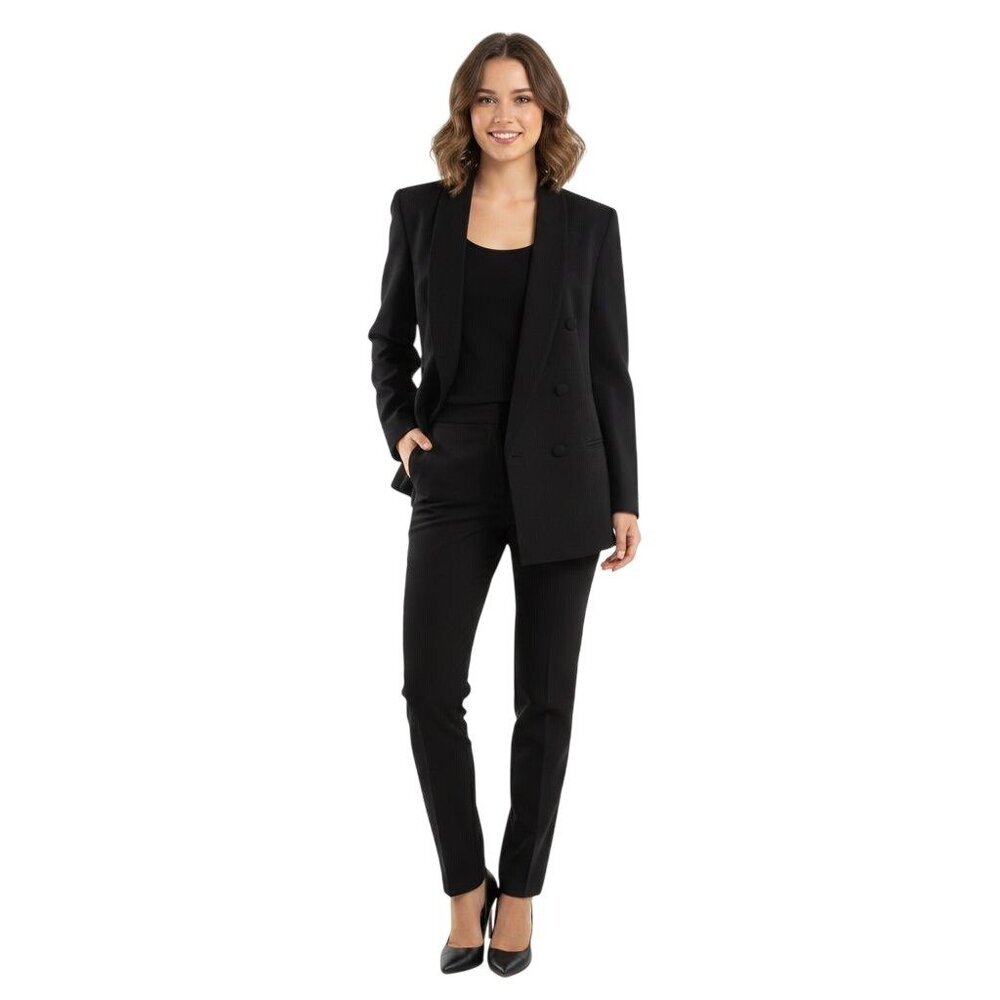 Gianni Vintage 100% Pure Wool Double-breasted Black Blazer Size 8